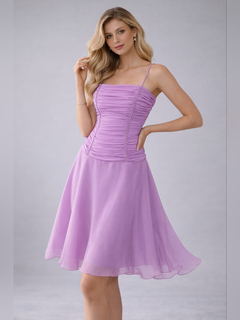 Lilac RuchedDress with Beaded Bodice – Refreshed Vintage Lori Ann Canada